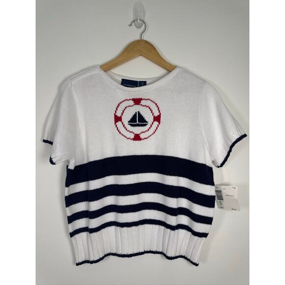 Liz Claiborne Vintage Inspired Nautical Sailor Stripe Cotton Sweater Top, NWT - Picture 1 of 7
